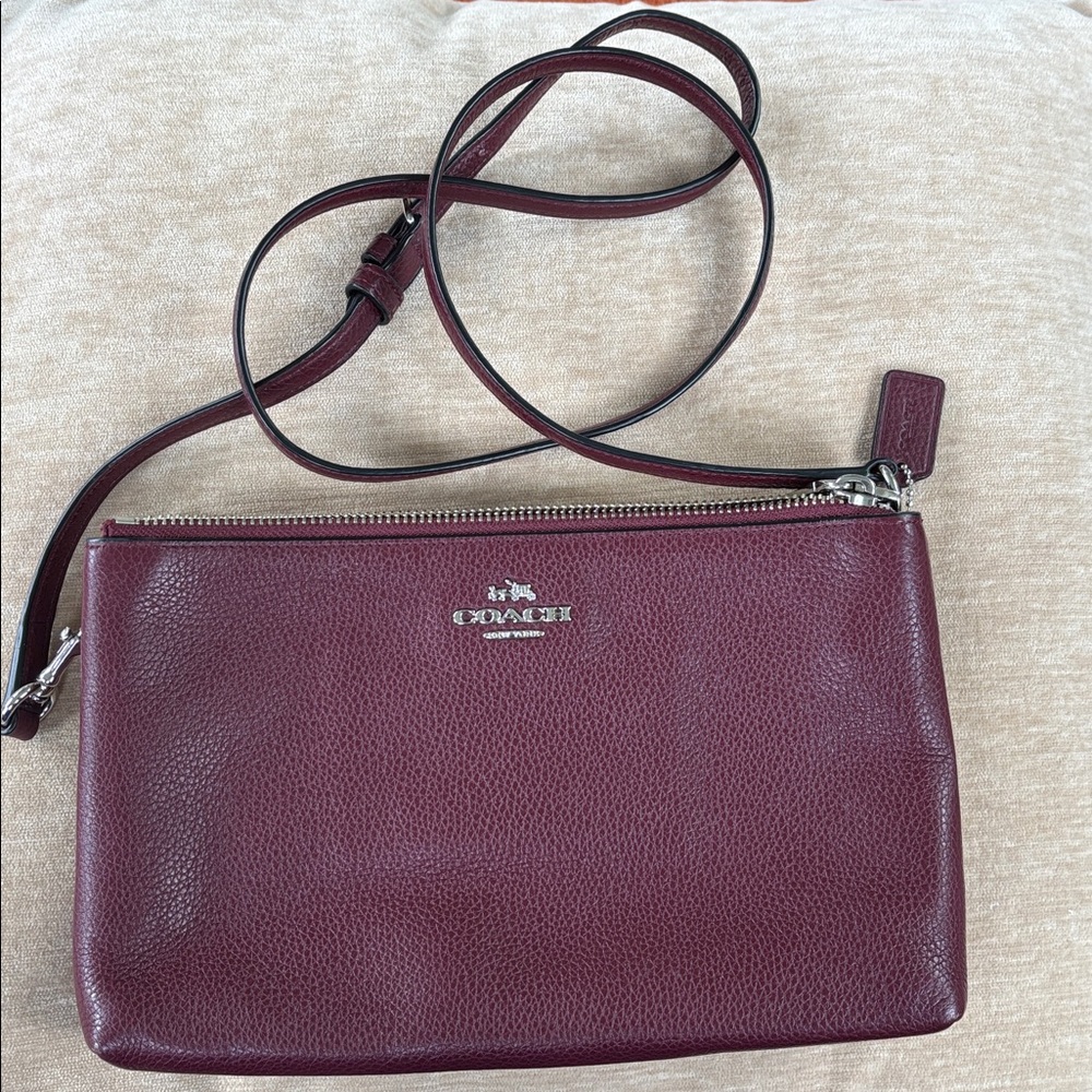 Coach Maroon Crossbody Bag with Silver-Tone Hardware
